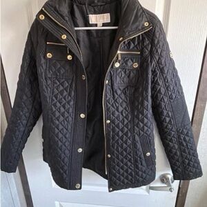 Michael Kors Black Quilted Utility Jacket with Gold Details